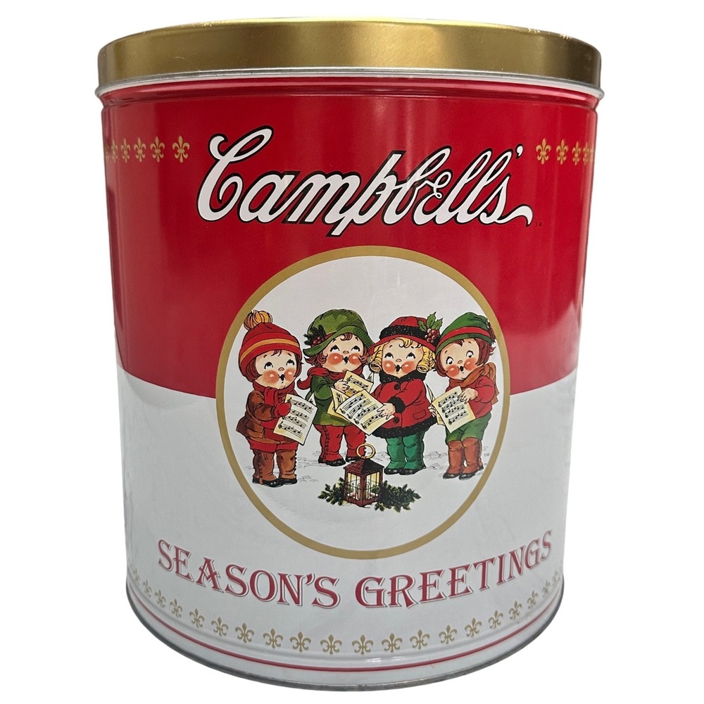 Vintage 1992 Campbell's Kids Popcorn Tin Seasons Greetings FLAW Christmas Decor